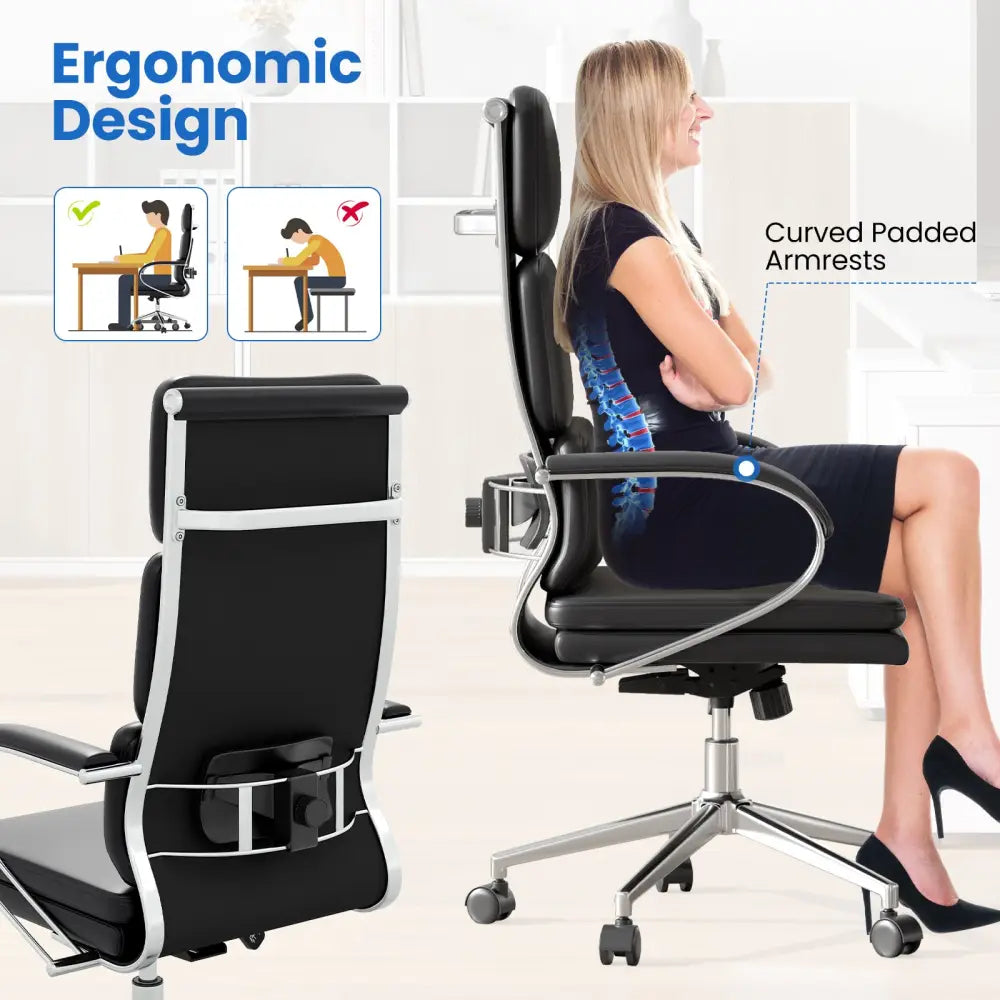 Ergonomic Leather Office Chair with Adjustable Height and Rocking Function-Black - Black - Ergonomic Chairs