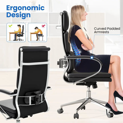 Ergonomic Leather Office Chair with Adjustable Height and Rocking Function-Black - Black - Ergonomic Chairs