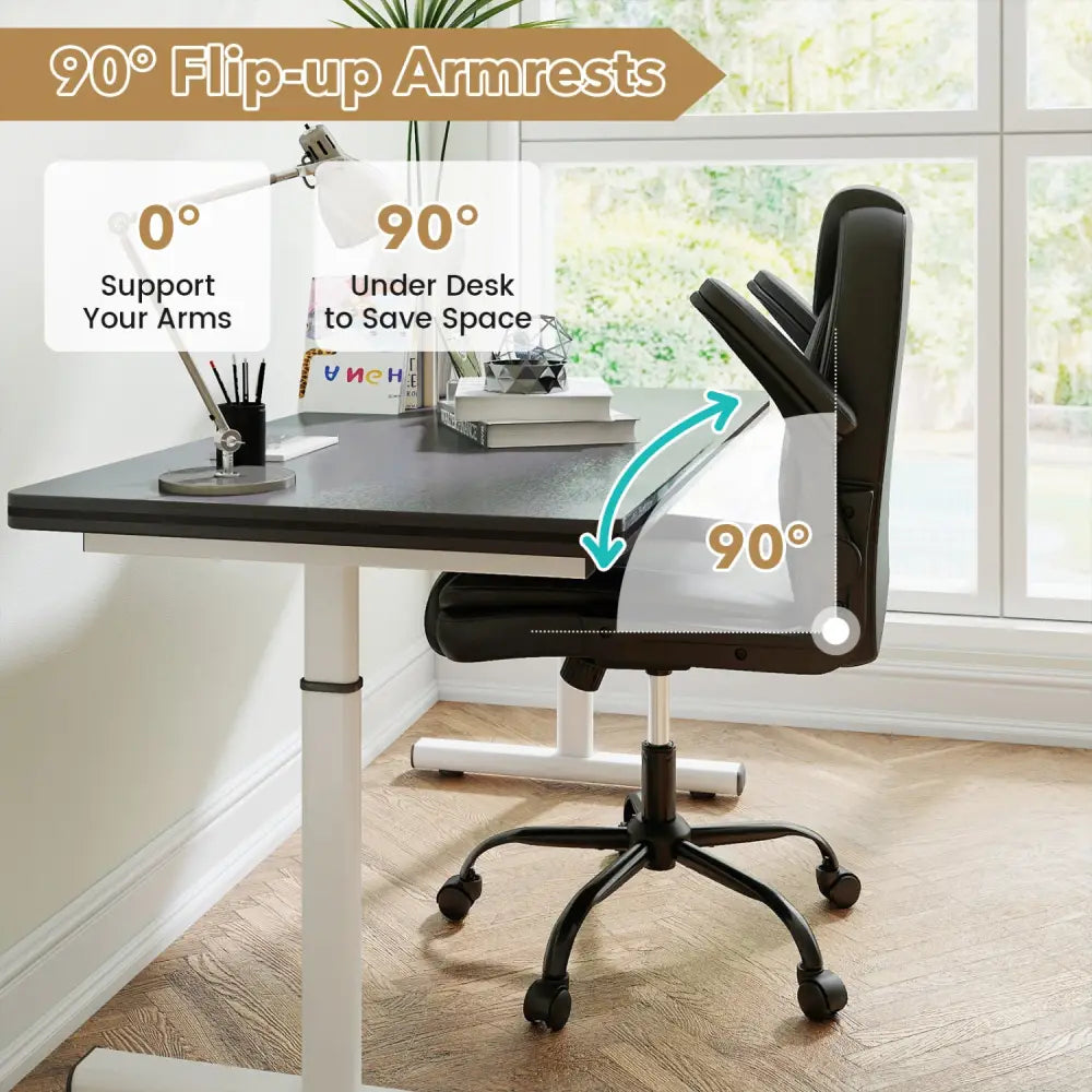 Ergonomic Leather Office Chair with Flip-up Armrests and Rocking Function-Black - Black - Ergonomic Chairs