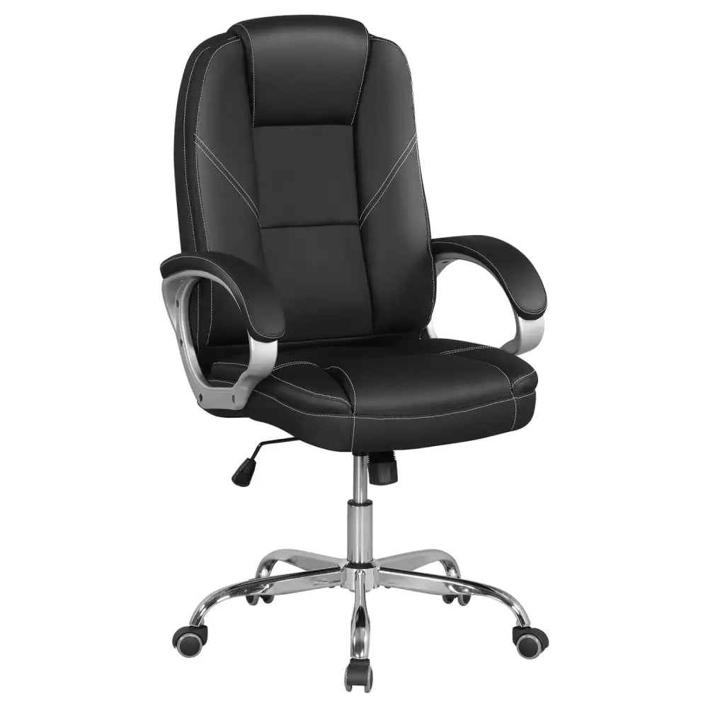 Ergonomic Leather Office Chair with Padded Armrests and Rocking Backrest-Black - Black - Ergonomic Chairs