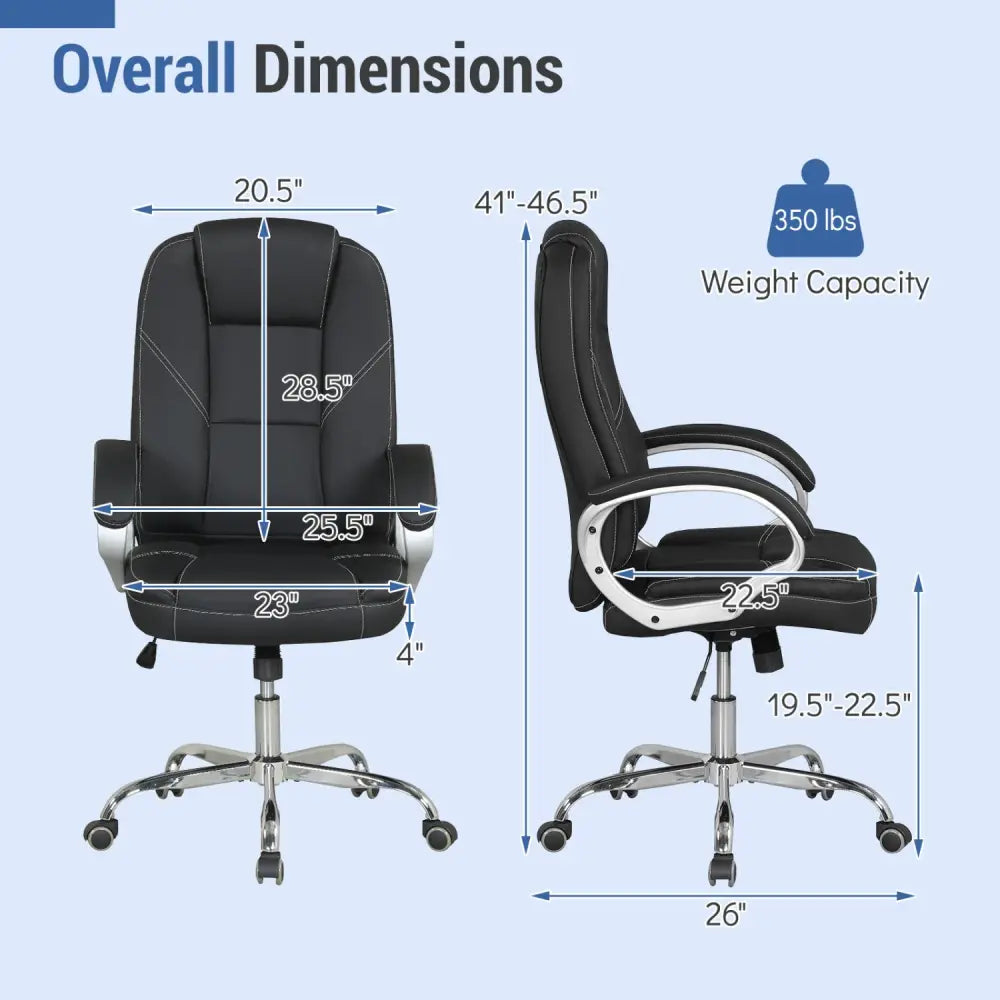 Ergonomic Leather Office Chair with Padded Armrests and Rocking Backrest-Black - Black - Ergonomic Chairs