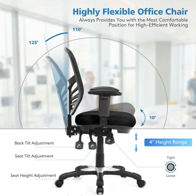 Ergonomic Mesh Office Chair with Adjustable Back Height and Armrests-Black - Black - Ergonomic Chairs
