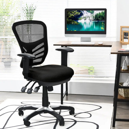 Ergonomic Mesh Office Chair with Adjustable Back Height and Armrests-Black - Black - Ergonomic Chairs