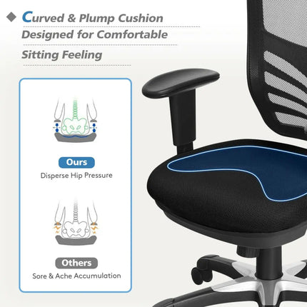 Ergonomic Mesh Office Chair with Adjustable Back Height and Armrests-Black - Black - Ergonomic Chairs