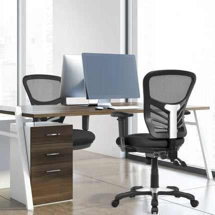 Ergonomic Mesh Office Chair with Adjustable Back Height and Armrests-Black - Black - Ergonomic Chairs