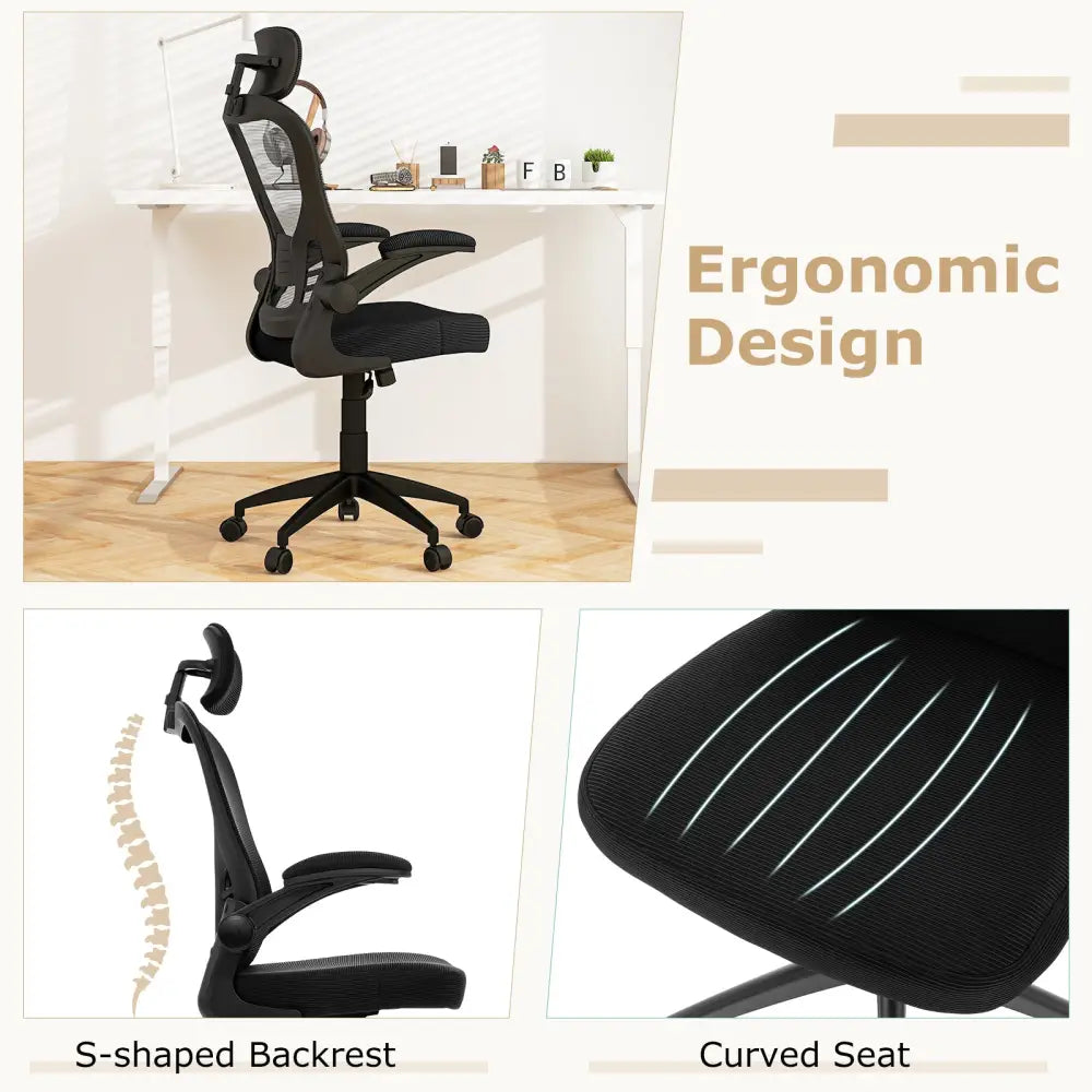 Ergonomic Mesh Office Chair with Adjustable Height for Home Office-Black - Black - Ergonomic Chairs