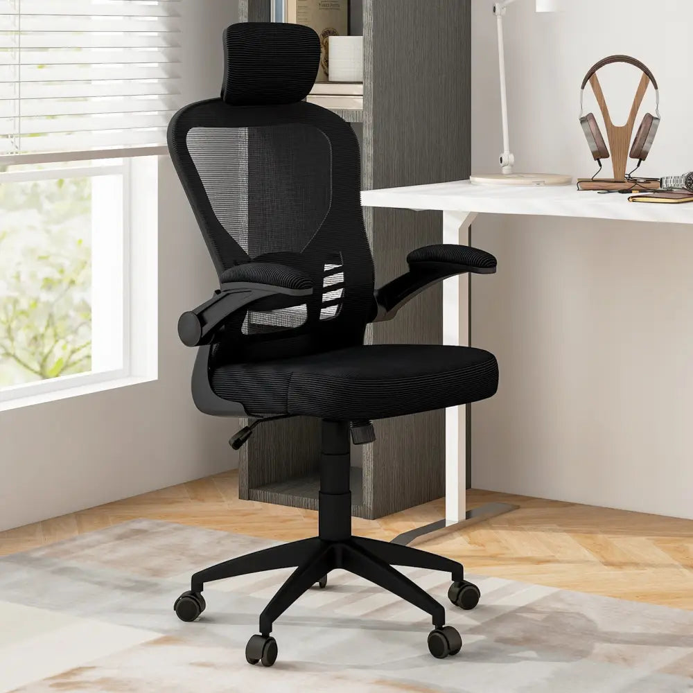 Ergonomic Mesh Office Chair with Adjustable Height for Home Office-Black - Black - Ergonomic Chairs