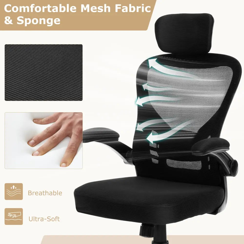 Ergonomic Mesh Office Chair with Adjustable Height for Home Office-Black - Black - Ergonomic Chairs