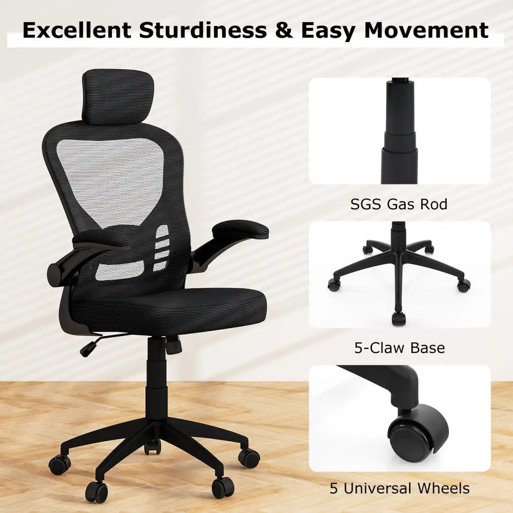 Ergonomic Mesh Office Chair with Adjustable Height for Home Office-Black - Black - Ergonomic Chairs