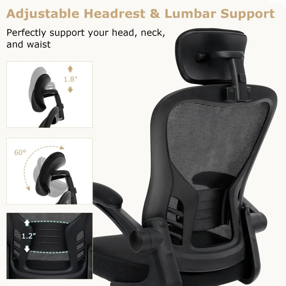 Ergonomic Mesh Office Chair with Adjustable Height for Home Office-Black - Black - Ergonomic Chairs