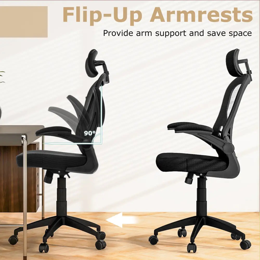 Ergonomic Mesh Office Chair with Adjustable Height for Home Office-Black - Black - Ergonomic Chairs