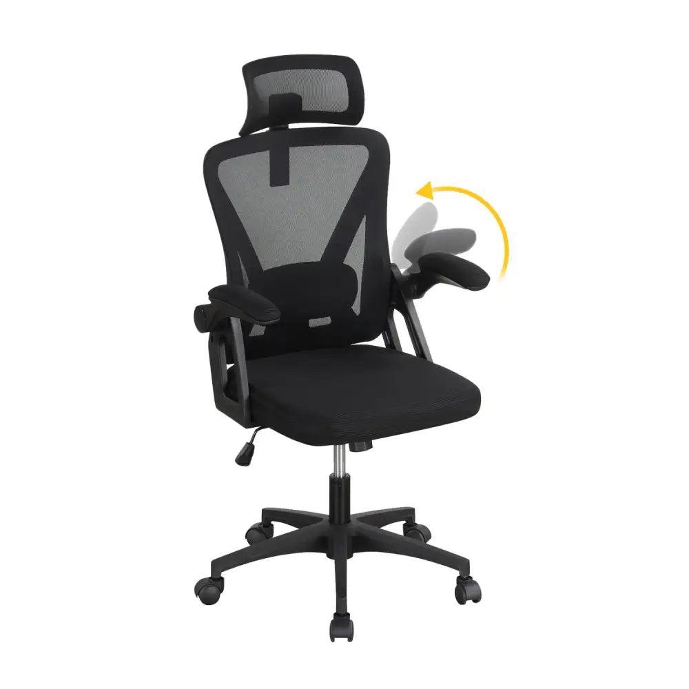 Ergonomic Mesh Office Chair with Adjustable Lumbar Support and Flip-up Armrests-Black - Black - Ergonomic Chairs