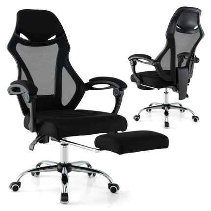 Ergonomic Mesh Office Chair with Footrest and Tilting Backrest-Black - Black - Ergonomic Chairs