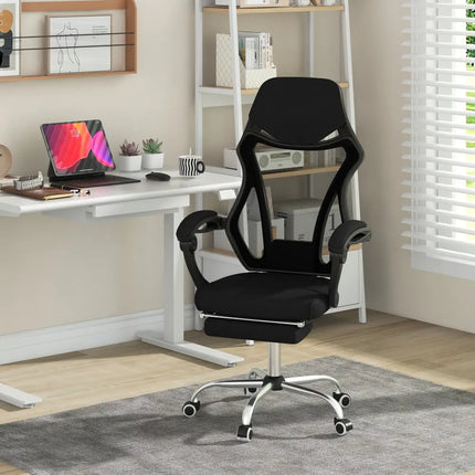 Ergonomic Mesh Office Chair with Footrest and Tilting Backrest-Black - Black - Ergonomic Chairs