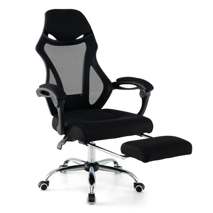 Ergonomic Mesh Office Chair with Footrest and Tilting Backrest-Black - Black - Ergonomic Chairs