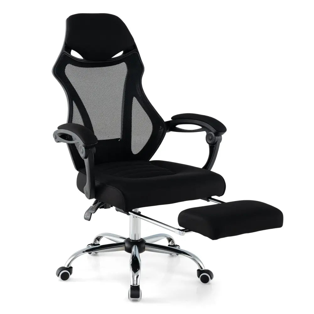Ergonomic Mesh Office Chair with Footrest and Tilting Backrest-Black - Black - Ergonomic Chairs