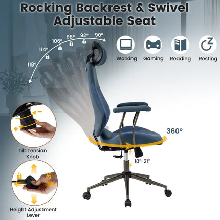 Ergonomic Office Chair Computer Desk Chair with 2D Headrest and Rocking Backrest-Navy - Navy - Ergonomic Chairs