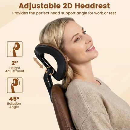 Ergonomic Office Chair Computer Desk Chair with 2D Headrest and Rocking Backrest-Brown - Brown - Ergonomic Chairs