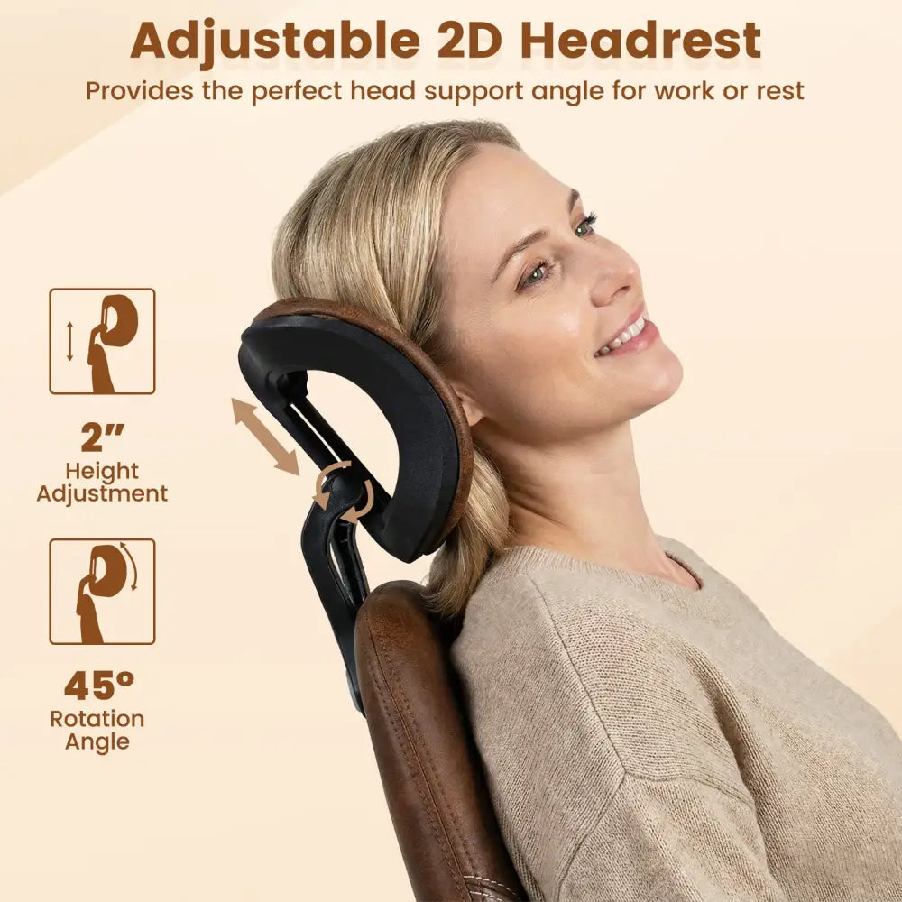 Ergonomic Office Chair Computer Desk Chair with 2D Headrest and Rocking Backrest-Brown - Brown - Ergonomic Chairs