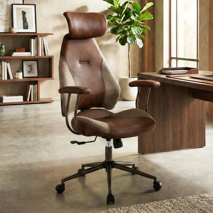 Ergonomic Office Chair Computer Desk Chair with 2D Headrest and Rocking Backrest-Brown - Brown - Ergonomic Chairs