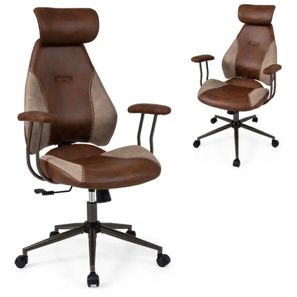 Ergonomic Office Chair Computer Desk Chair with 2D Headrest and Rocking Backrest-Brown - Brown - Ergonomic Chairs