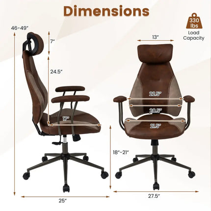 Ergonomic Office Chair Computer Desk Chair with 2D Headrest and Rocking Backrest-Brown - Brown - Ergonomic Chairs