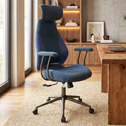Ergonomic Office Chair Computer Desk Chair with 2D Headrest and Rocking Backrest-Navy - Navy - Ergonomic Chairs