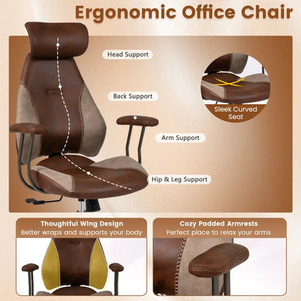 Ergonomic Office Chair Computer Desk Chair with 2D Headrest and Rocking Backrest-Brown - Brown - Ergonomic Chairs