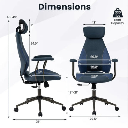 Ergonomic Office Chair Computer Desk Chair with 2D Headrest and Rocking Backrest-Navy - Navy - Ergonomic Chairs