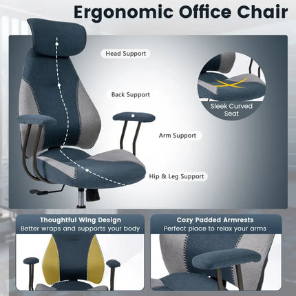 Ergonomic Office Chair Computer Desk Chair with 2D Headrest and Rocking Backrest-Gray - Gray - Ergonomic Chairs