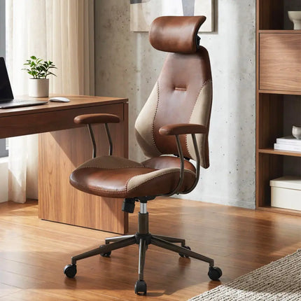 Ergonomic Office Chair Computer Desk Chair with 2D Headrest and Rocking Backrest-Brown - Brown - Ergonomic Chairs