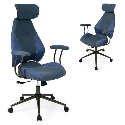 Ergonomic Office Chair Computer Desk Chair with 2D Headrest and Rocking Backrest-Navy - Navy - Ergonomic Chairs