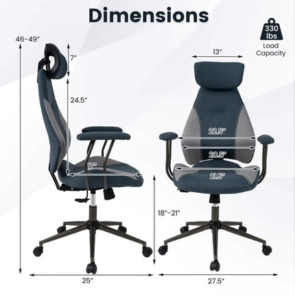 Ergonomic Office Chair Computer Desk Chair with 2D Headrest and Rocking Backrest-Gray - Gray - Ergonomic Chairs