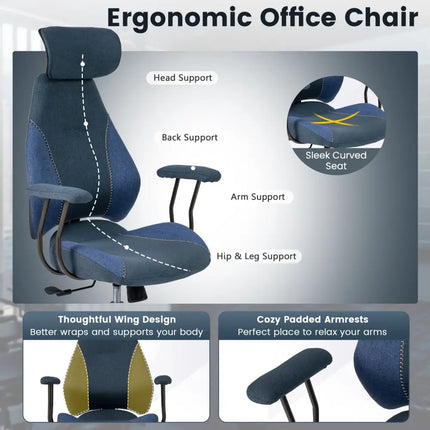 Ergonomic Office Chair Computer Desk Chair with 2D Headrest and Rocking Backrest-Navy - Navy - Ergonomic Chairs
