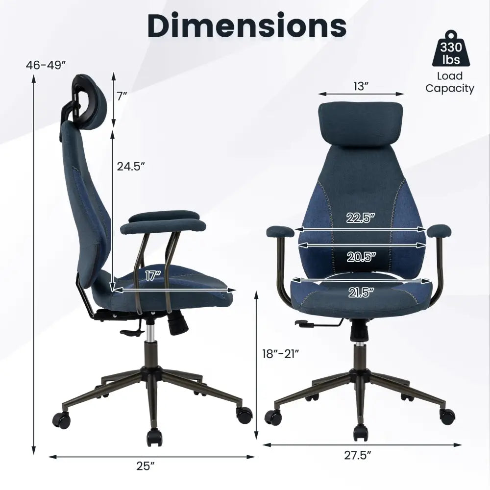 Ergonomic Office Chair Computer Desk Chair with 2D Headrest and Rocking Backrest-Navy - Navy - Ergonomic Chairs