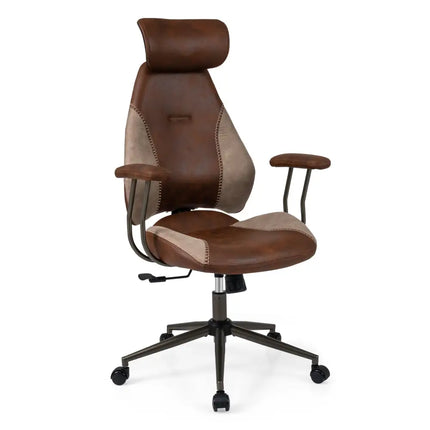Ergonomic Office Chair Computer Desk Chair with 2D Headrest and Rocking Backrest-Brown - Brown - Ergonomic Chairs