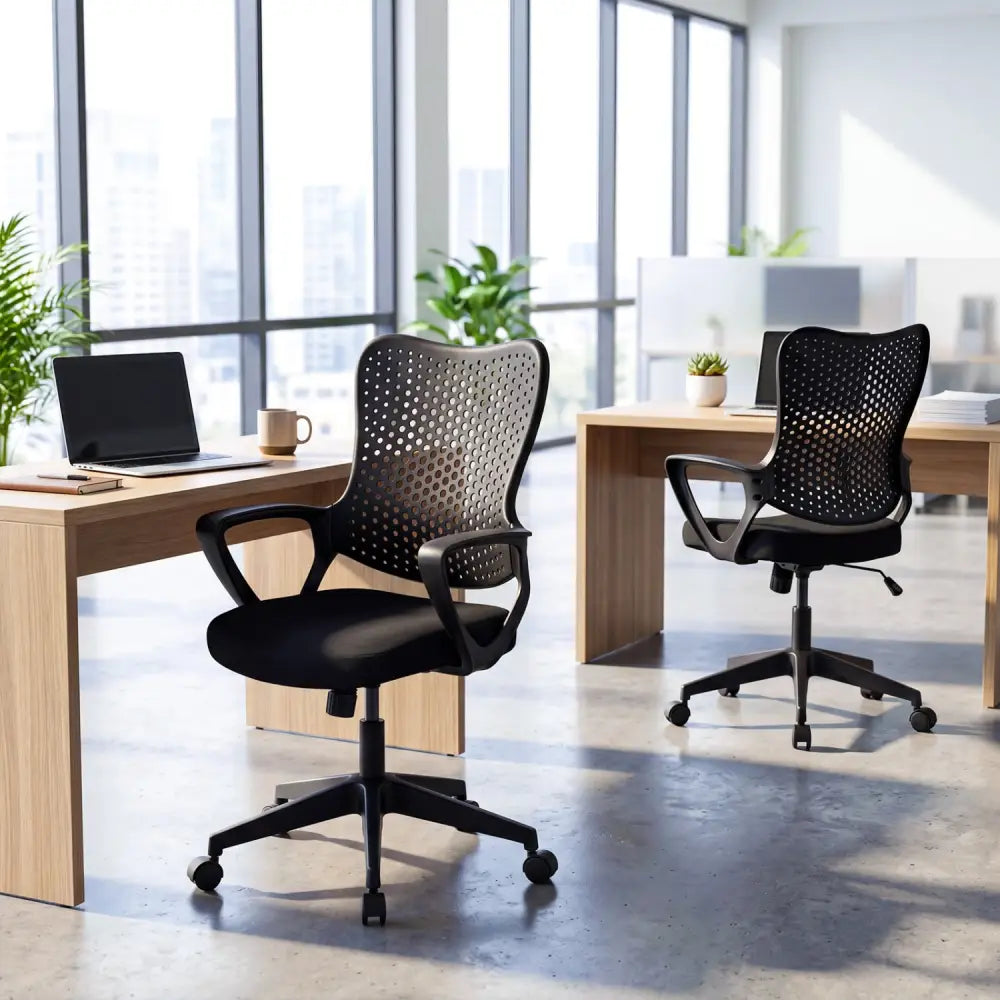 Ergonomic Office Chair Height Adjustable Computer Desk Chair with Breathable Butterfly Back-Black - Black - Ergonomic