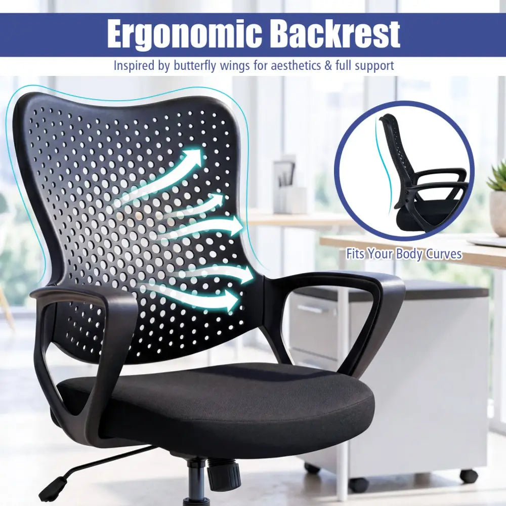 Ergonomic Office Chair Height Adjustable Computer Desk Chair with Breathable Butterfly Back-Black - Black - Ergonomic
