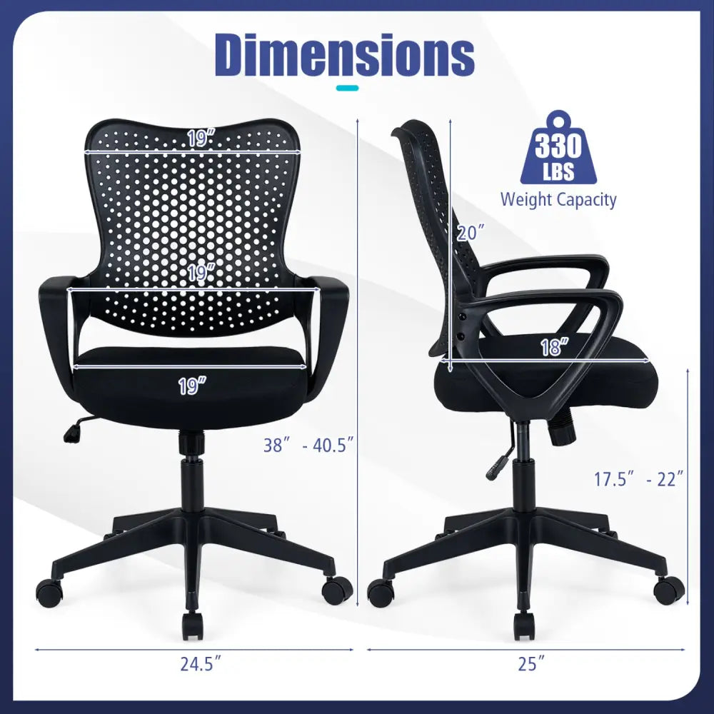 Ergonomic Office Chair Height Adjustable Computer Desk Chair with Breathable Butterfly Back-Black - Black - Ergonomic