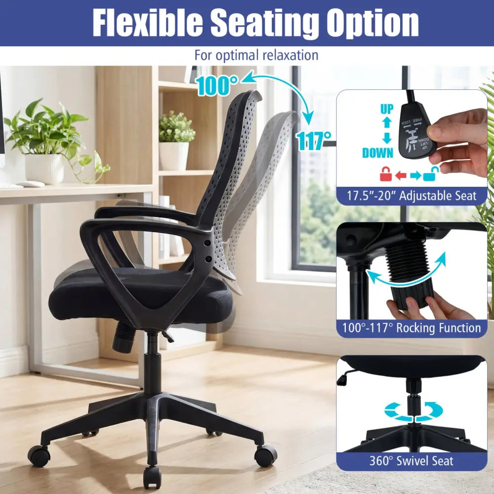 Ergonomic Office Chair Height Adjustable Computer Desk Chair with Breathable Butterfly Back-Black - Black - Ergonomic