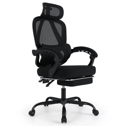 Ergonomic Office Chair High Back Mesh Desk Chair with Retractable Footrest-Black - Black - Ergonomic Chairs