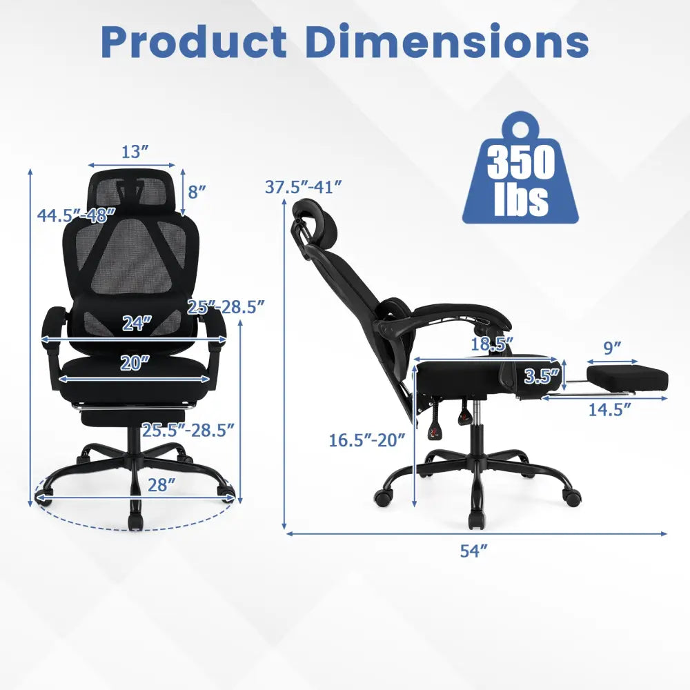 Ergonomic Office Chair High Back Mesh Desk Chair with Retractable Footrest-Black - Black - Ergonomic Chairs