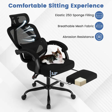 Ergonomic Office Chair High Back Mesh Desk Chair with Retractable Footrest-Black - Black - Ergonomic Chairs