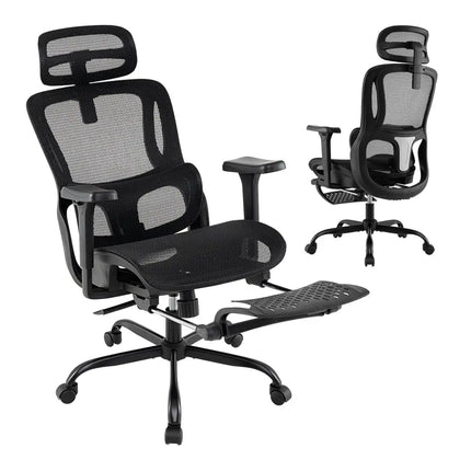 Ergonomic Office Chair Swivel Computer Desk Chair with Rotating Headrest-Black - Black - Ergonomic Chairs