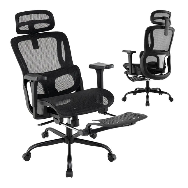 Ergonomic Office Chair Swivel Computer Desk Chair with Rotating Headrest-Black - Black - Ergonomic Chairs