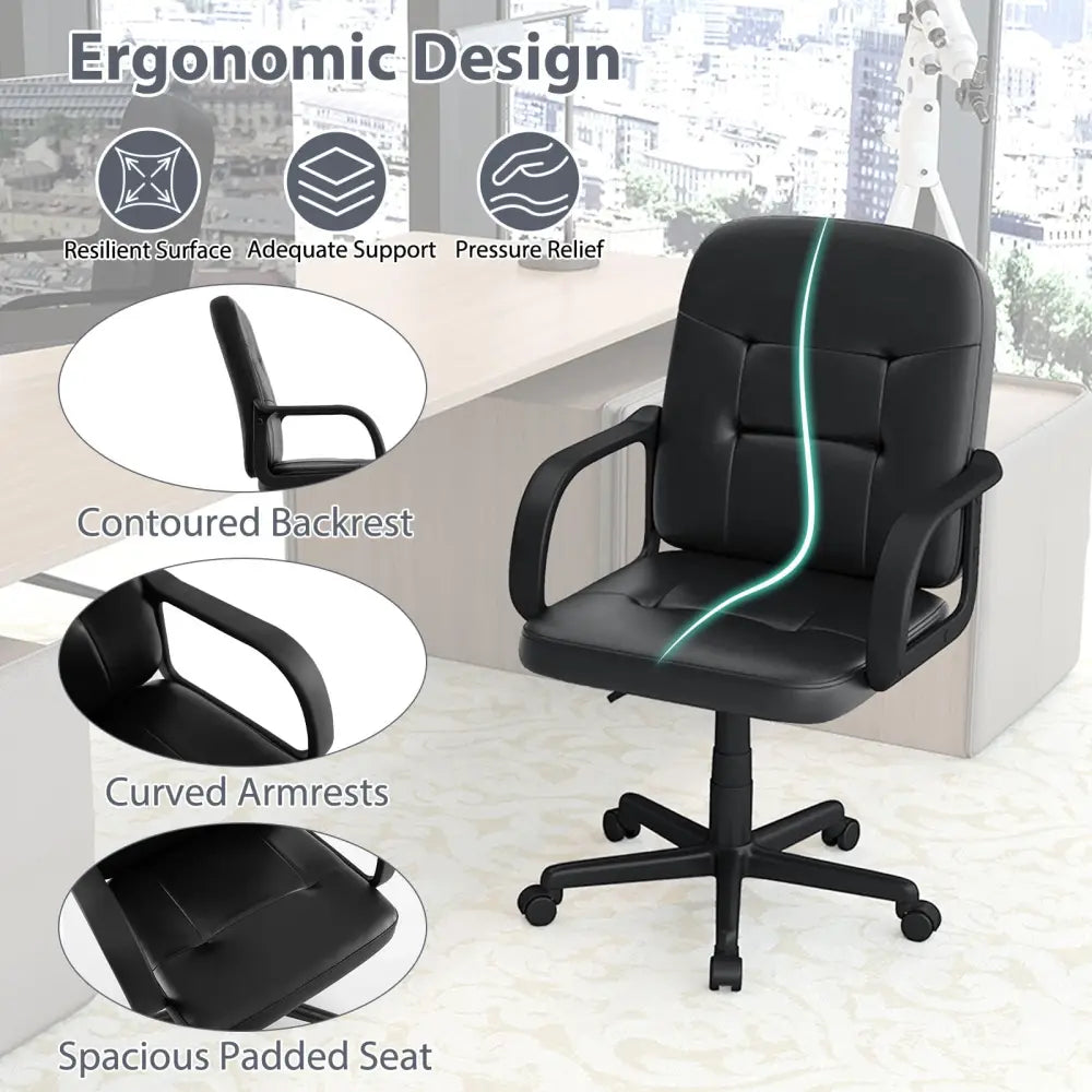 Ergonomic Office Chair with 360-degree Wheels - Black - Executive Chairs