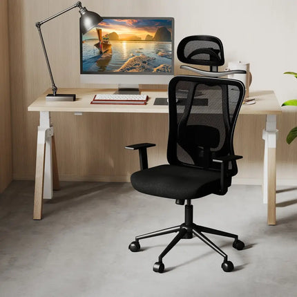 Ergonomic Office Chair with 3D Headrest and Reclining Backrest-Black - Black - Ergonomic Chairs
