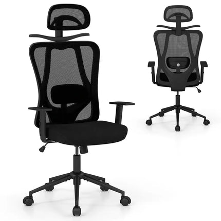 Ergonomic Office Chair with 3D Headrest and Reclining Backrest-Black - Black - Ergonomic Chairs