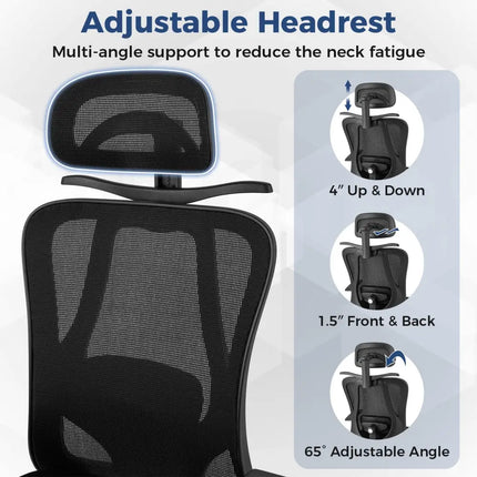 Ergonomic Office Chair with 3D Headrest and Reclining Backrest-Black - Black - Ergonomic Chairs