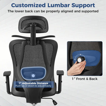 Ergonomic Office Chair with 3D Headrest and Reclining Backrest-Black - Black - Ergonomic Chairs